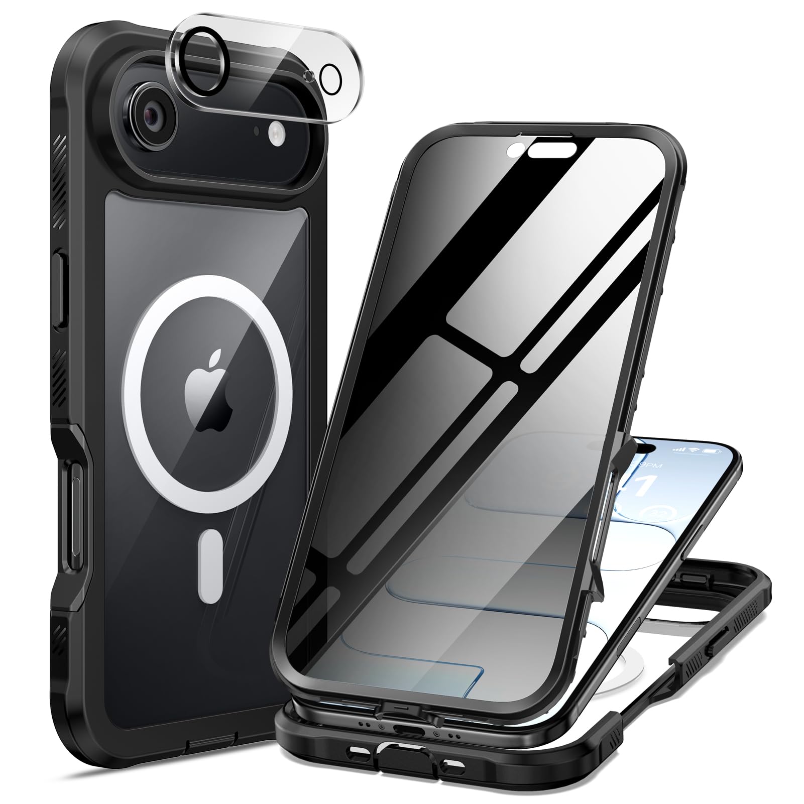 seacosmo for iPhone Air Case, Full Body Bumper with Built-in 9H Tempered Glass Privacy Screen and Camera Lens Protector, Compati