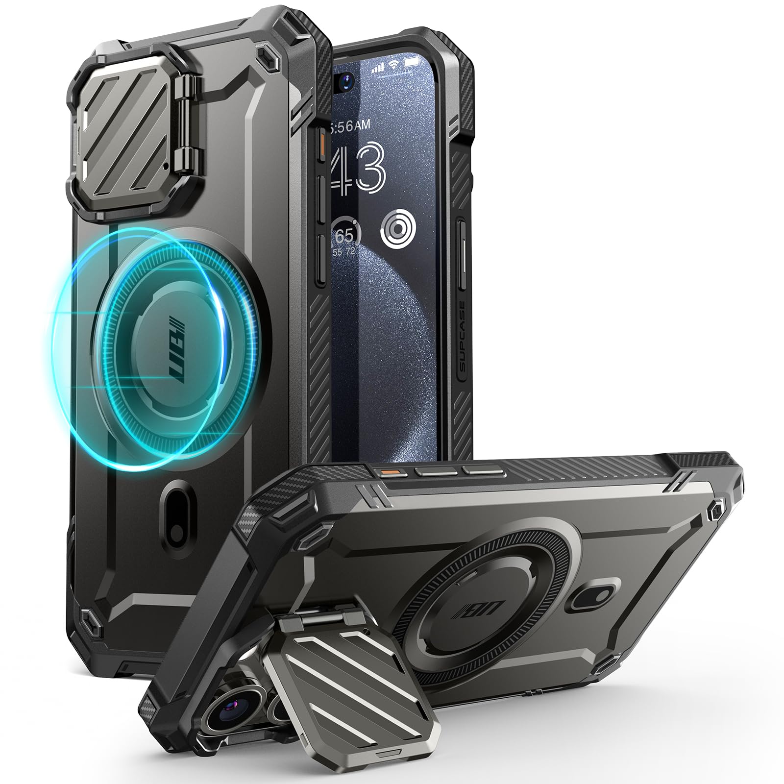 SUPCASE for iPhone 15 Pro Max Case with Camera Cover & Stand (UBMag XT) [Compatible with MagSafe] [Built-in Kickstand] [Military