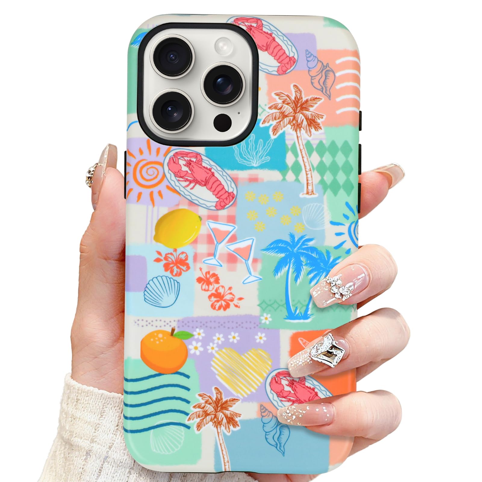 SOKAD Magnetic Beach Collage Phone Case for iPhone 15 Pro Max, Cute Sea Summer Collage Pattern Compatible with Magsafe Matte Pro