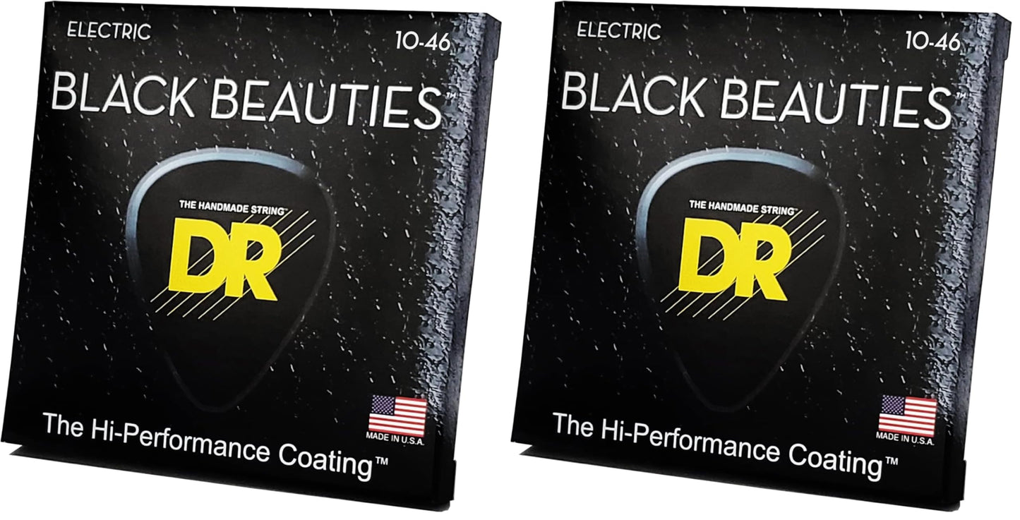 DR Strings Electric Guitar Strings, Black Beauties - Black Coated, 10-46 (Pack of 2)