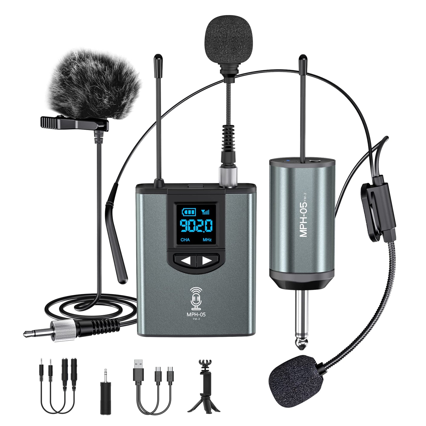 ttstar Wireless Microphone System Headset/Stand/Lavalier Mic with Rechargeable Bodypack Transmitter Receiver for PA Speaker, Cam