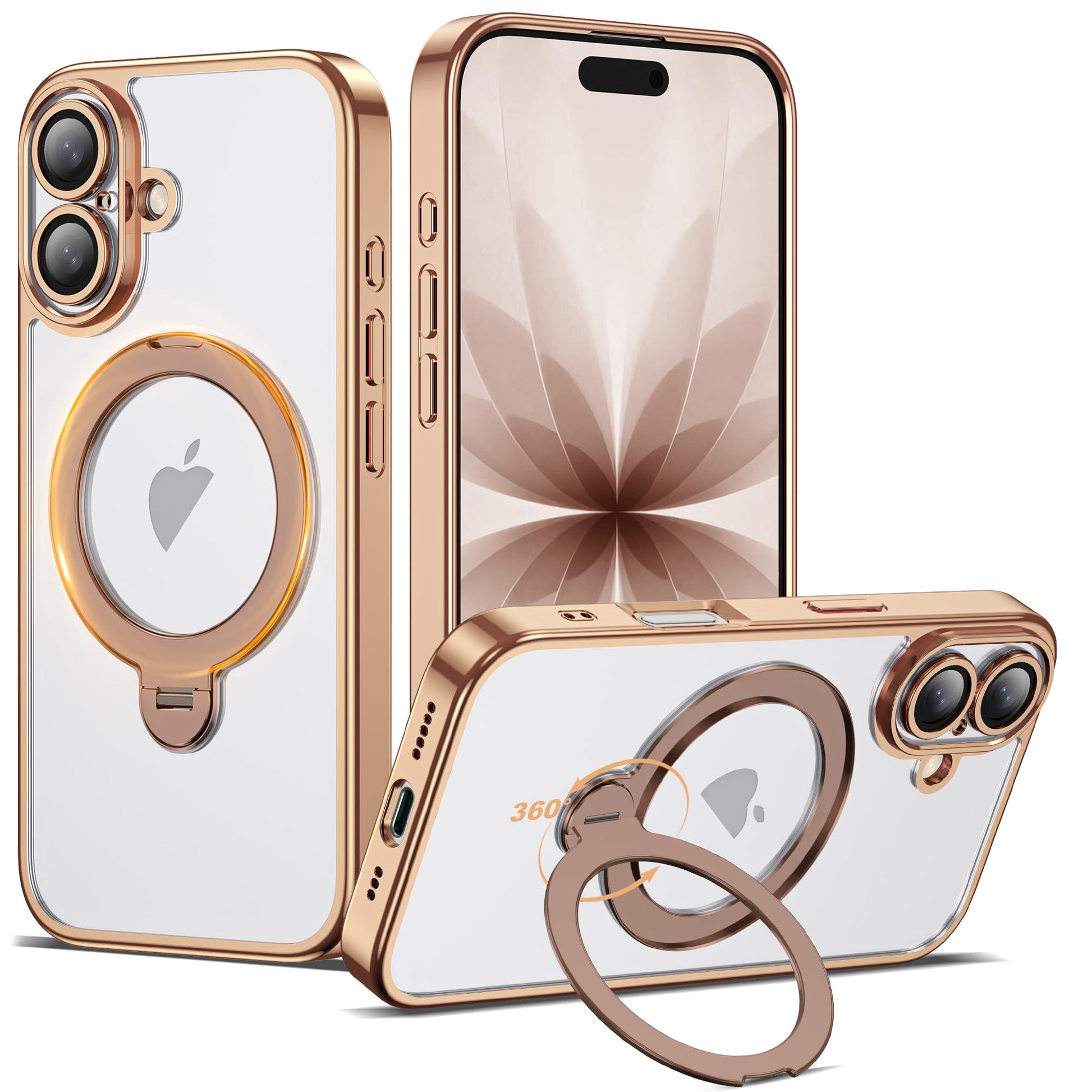 AmoraAqua Compatible with iPhone 17 Case with 360 Rotatable Magnetic Ring Stand [Compatible with Mag-Safe] Camera Lens Protector