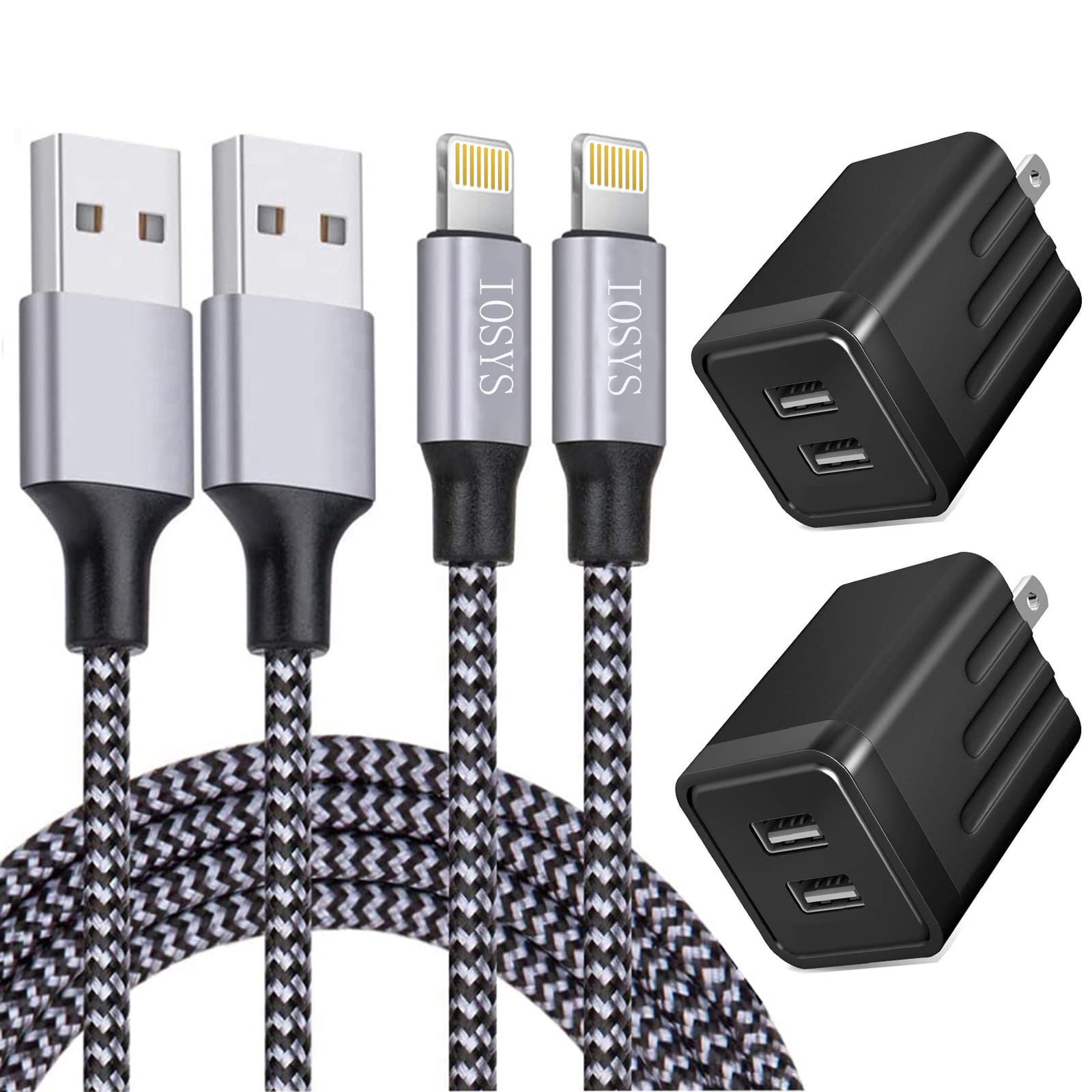 iPhone Fast Charger,iPhone Charger Fast Charging 2Pack Dual Port USB Wall Chargers Block Adapter Plug Long 6FT Fast Charging Lig