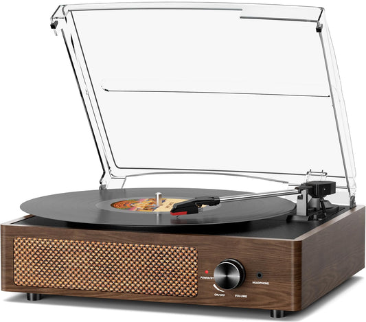 Bluetooth Vinyl Record Player,3-Speed Turntable with Stereo Speakers Vintage Phonograph Record Player, with RCA Line Out AUX in