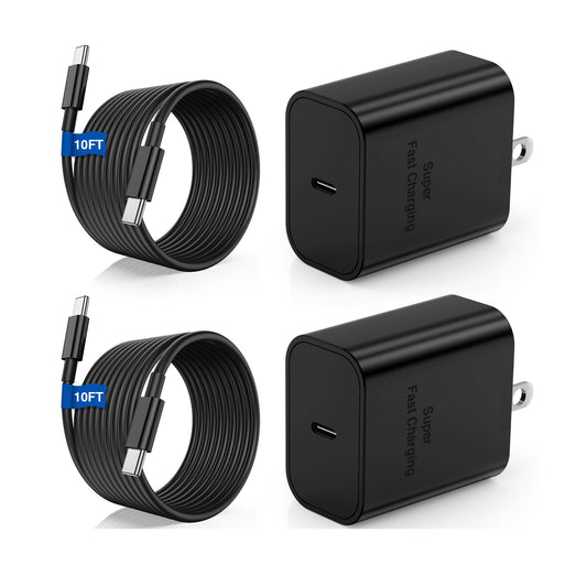 45W Super Fast Charging Block and Long USB C to C Cable 10ft, Type C Wall Plug and Android Phone Charger Cord for Samsung Galaxy