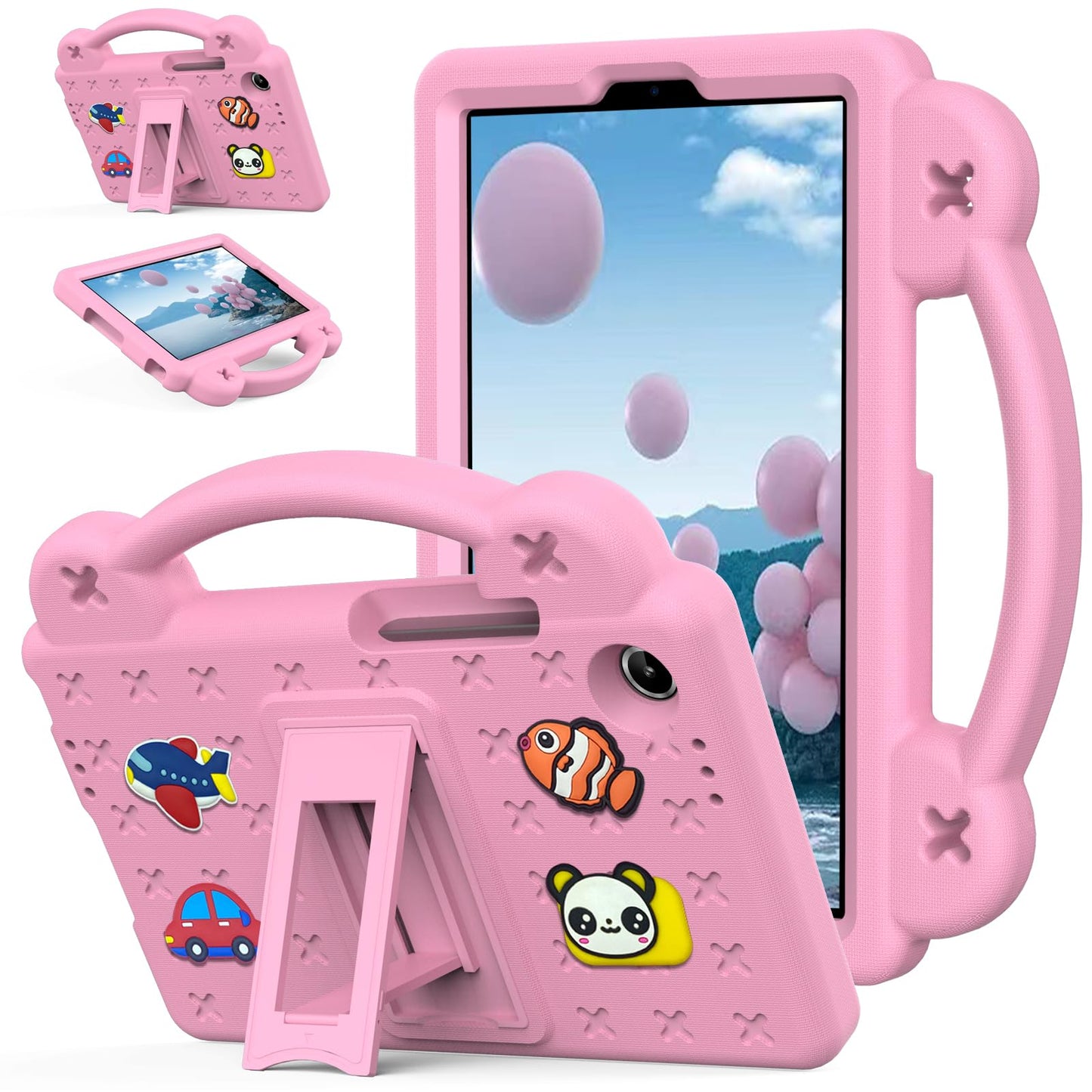 Kwamaz Case for Lenovo Tab One 8.7 inch 2025, Kids Eva Shockproof Tablet Cover with Handle Stand, Pink