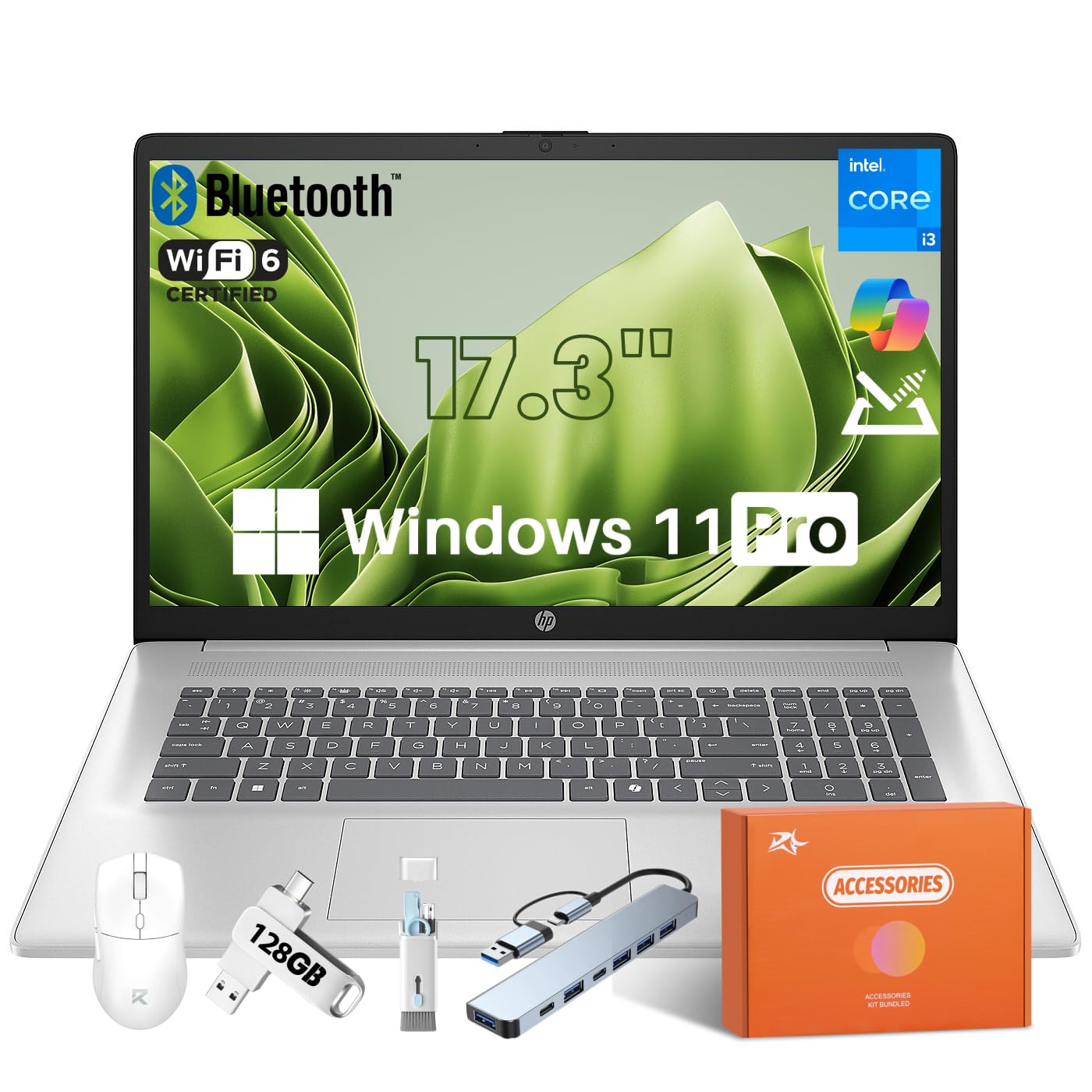 HP 17 Inch Laptop, Intel 8-Core i3 N305(Beats N150), 32GB RAM, 1TB SSD, 17.3    HD+ Anti-Glare Display, Windows 11 Pro, 10H Batt