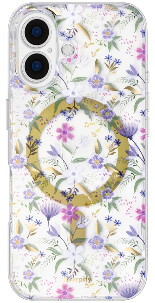 SCORPIFY for iPhone 17 Case [Compatible with MagSafe] with Purple Cherry Floral Design, Cute Clear Flower Magnetic Phone Cover f