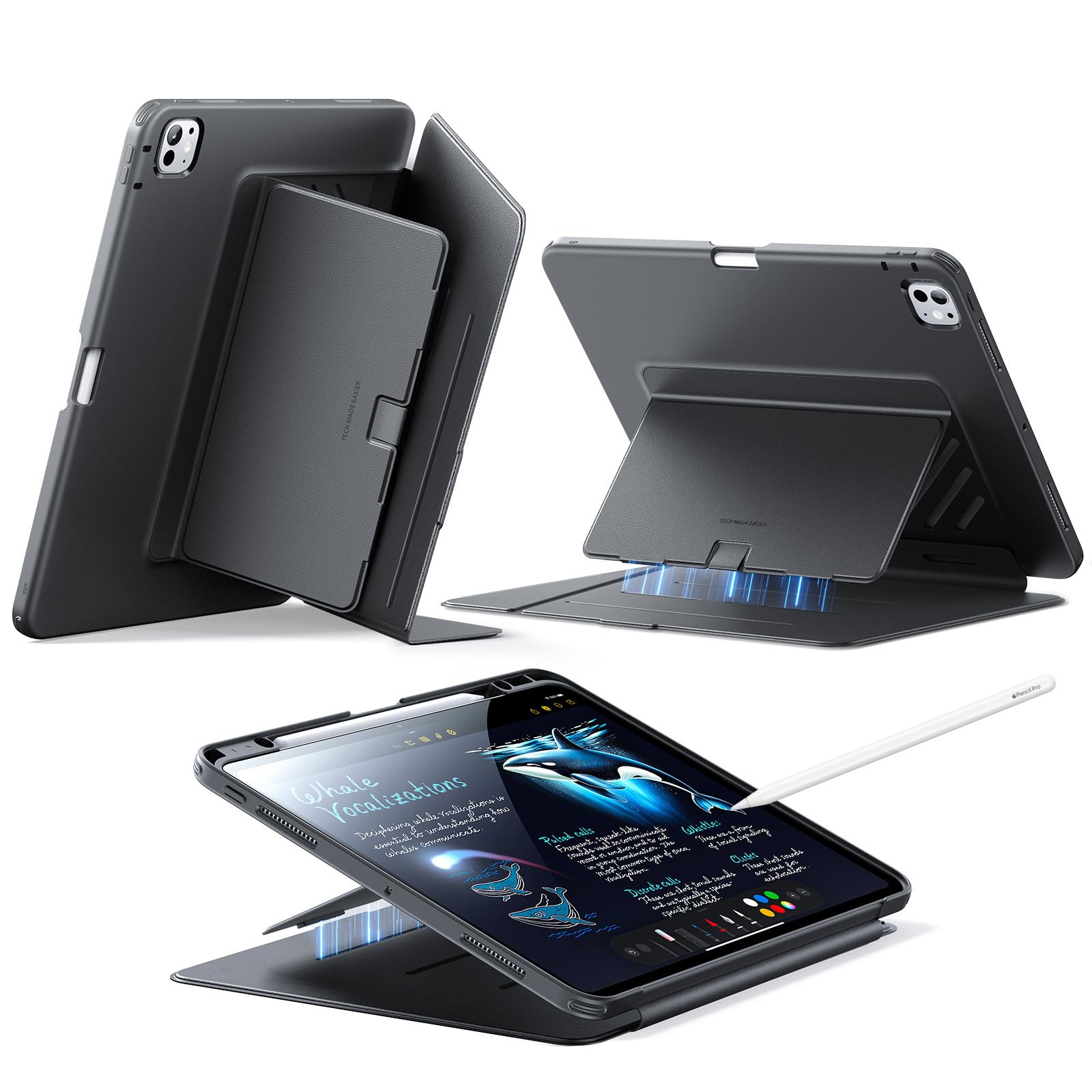 ESR for iPad Pro 13 Inch Case (M5/M4) 2025/2024, Vertical Stand Cover, Multi Stand Angles, Ultra-Stable Case with Pencil Holder,