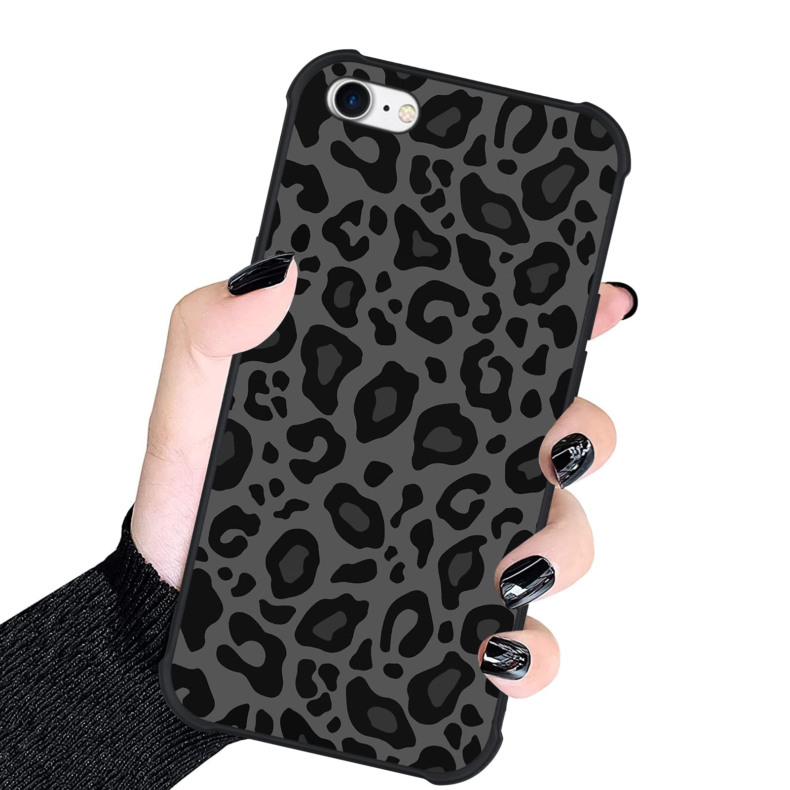 KANGHAR Cellular Phone Case for iPhone 7/8/SE 2020, Leopard Design, Rugged TPU Protective Case-Black