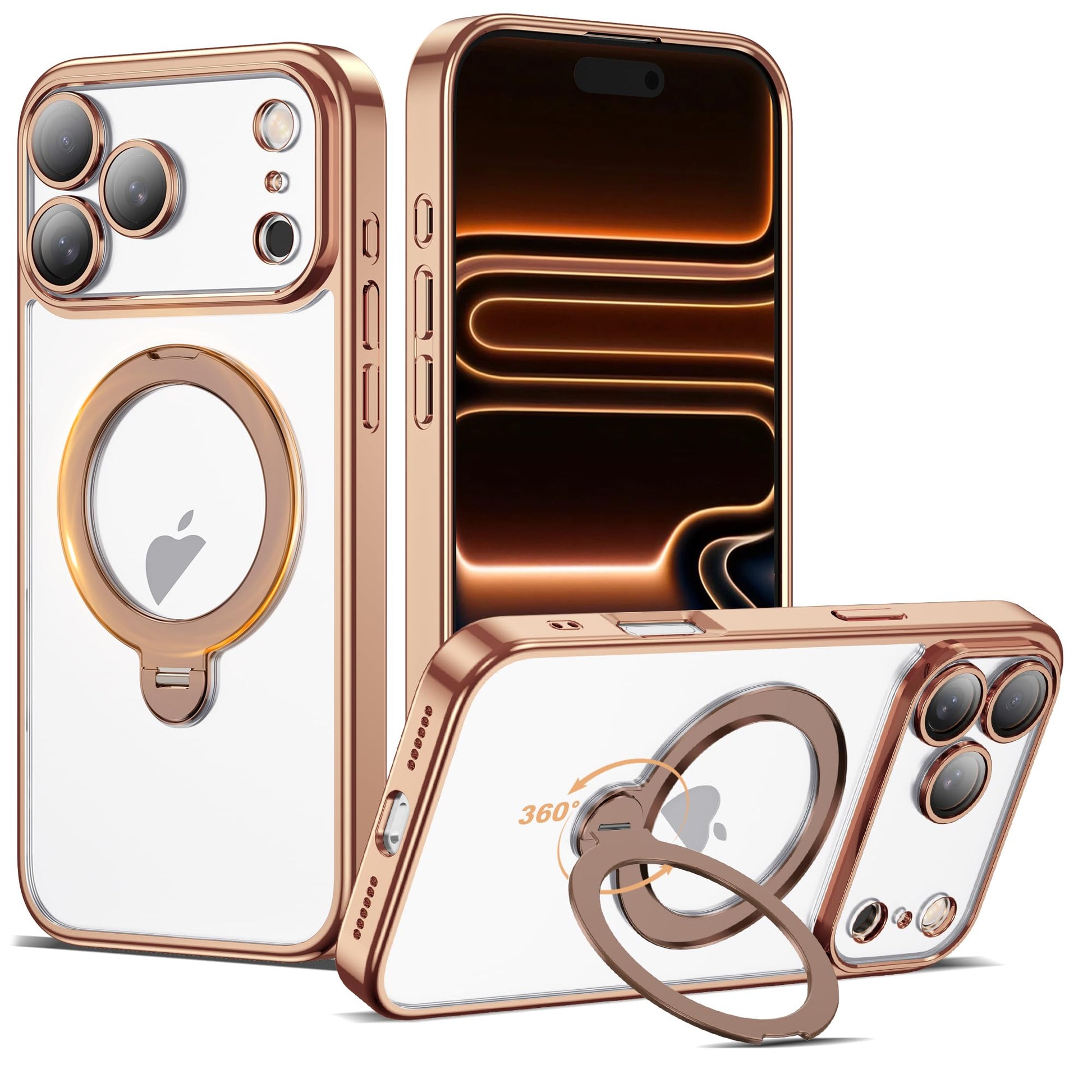 AmoraAqua Compatible with iPhone 17 Pro Max Case with 360 Magnetic Ring Stand [Compatible with Mag-Safe] Camera Lens Protector P