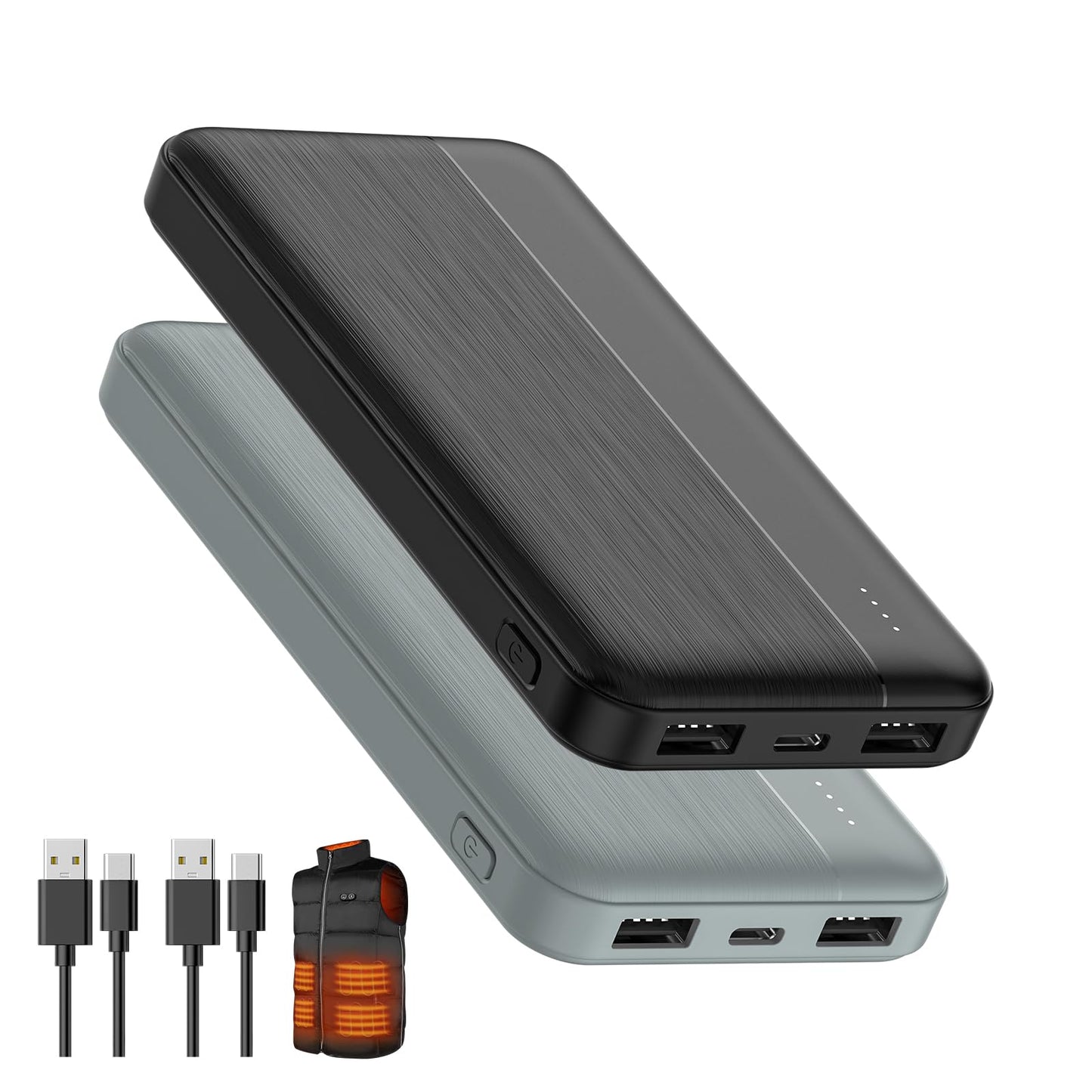 Heated Vest Battery Pack 5V 2A 10000mAh 2 Pack Power Bank Fits for DR.Prepare/KOVNLO/TIDEWE Electric Heating Jacket/Stadium Seat