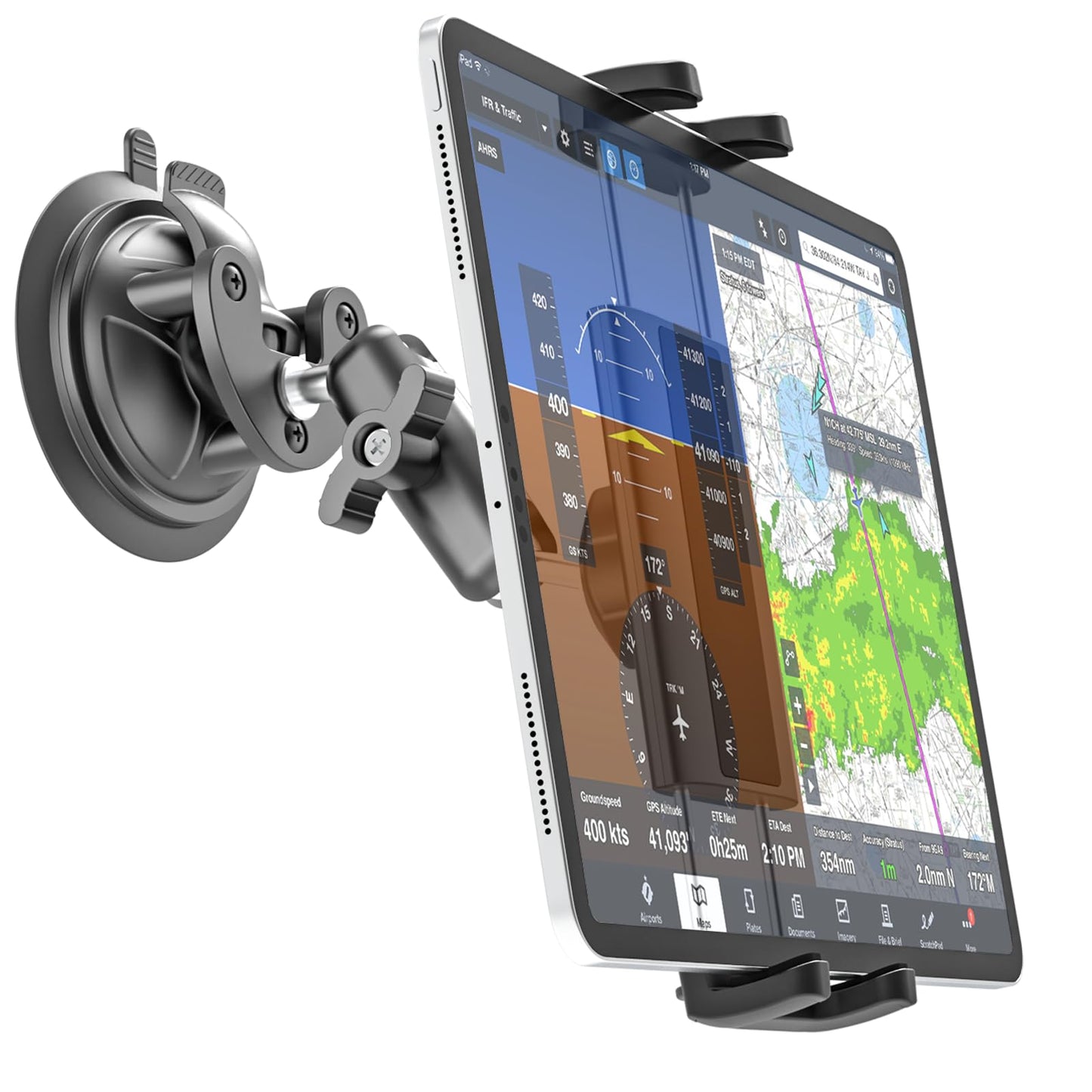 Charchendo Heavy Duty Metal ProAviator Suction Cup Mount [Super Suction Cup], 360 Adjustable Metal Arm Tablet Holder for Pilots,