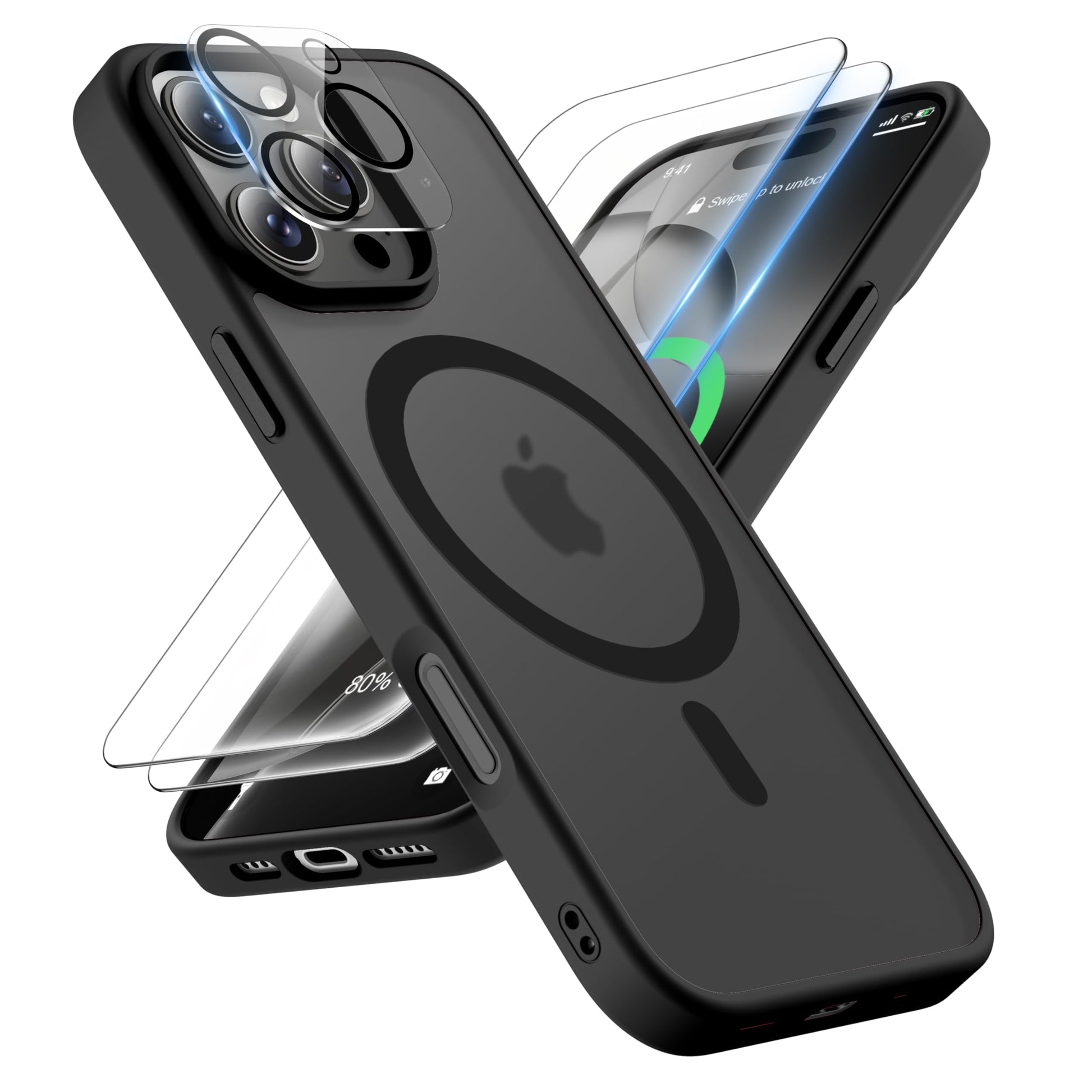 ORETECH Magnetic for iPhone 16 Pro Max Case, [Compatible with MagSafe][2 Pcs Screen Protectors + Camera Lens Protector][15 FT Dr