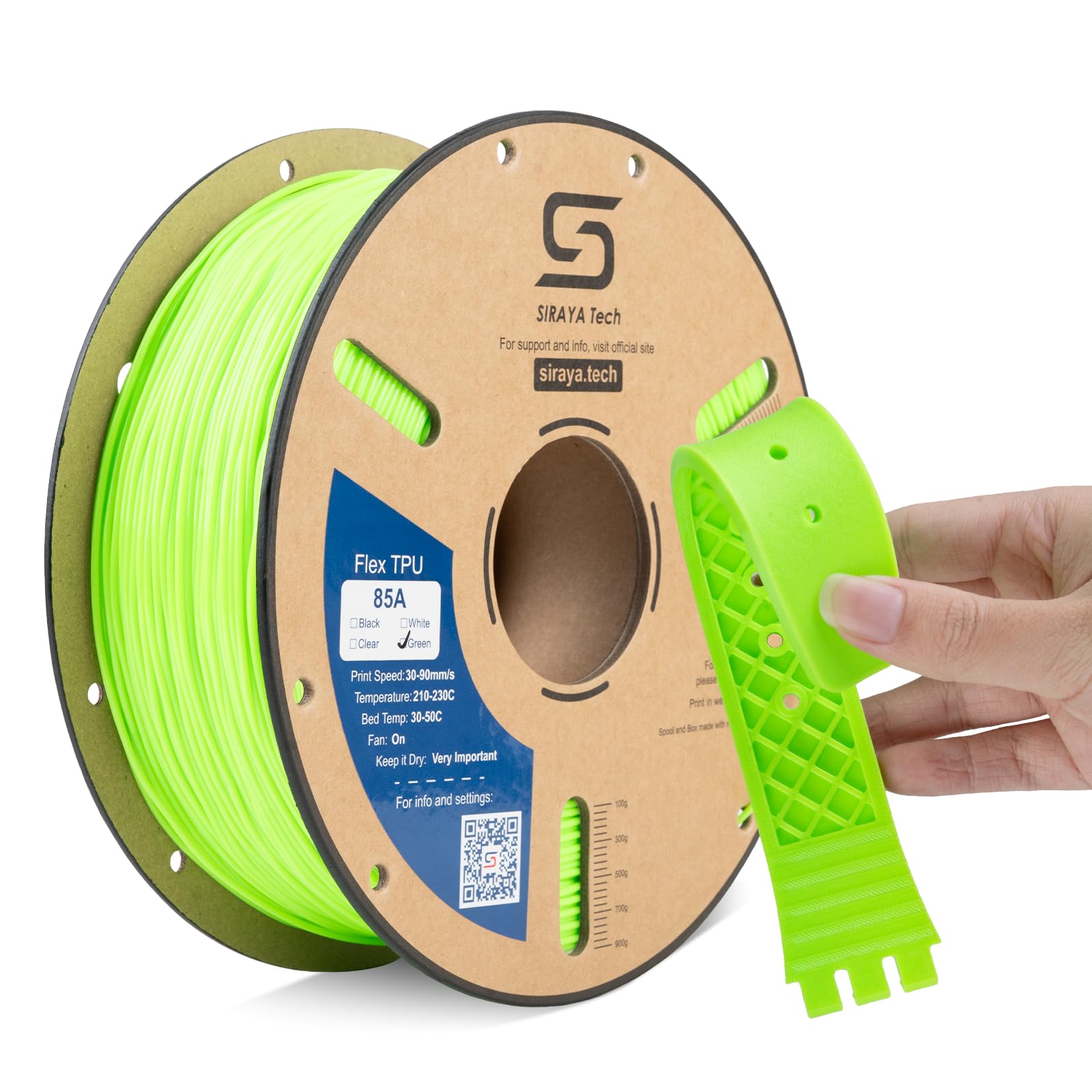 Siraya Tech Flex TPU Filament - 85A Shore, ISO 10993 Tested, High Flexibility & Toughness, High Flow & Speed, Moisture-Resistant