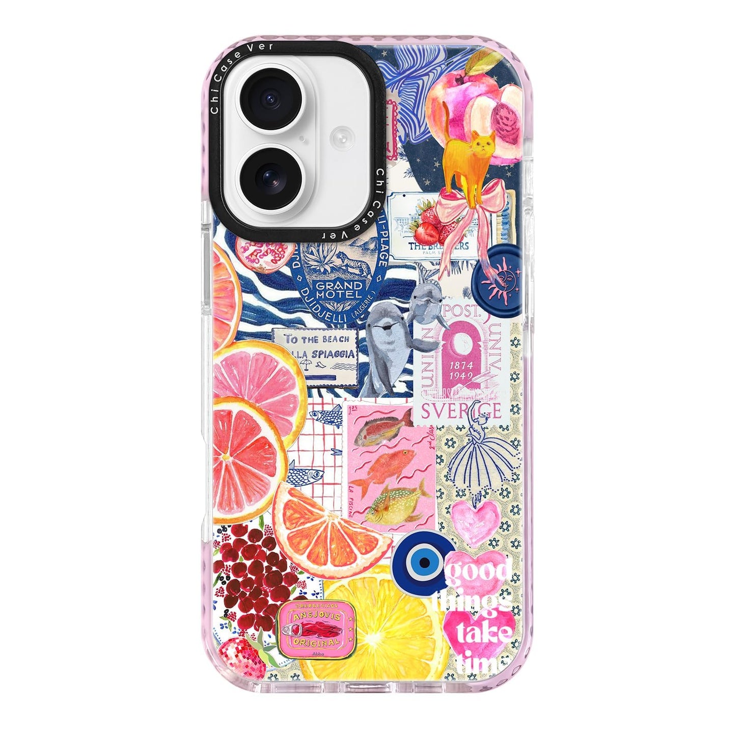 ChiCaseVer for iPhone 17 Case,Expressive Y2K Citrus Coastal Sea Vintage Collage Design Blue Art Trendy Pattern Aesthetics Style,