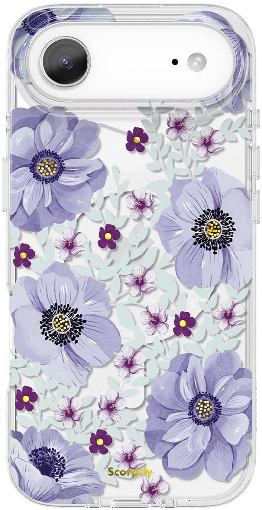 SCORPIFY for iPhone 17 Air Case [Compatible with MagSafe] with Purple Anemone Floral Design, Cute Clear Flower Phone Magnetic Co