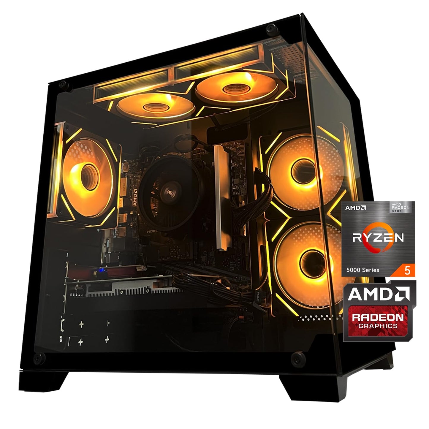 SKYESEV Gaming PC Desktop Computer, AMD Ryzen 5 5500, RX6500XT 4GB Graphics, 16GB DDR4 RAM, 512GB NVMe SSD, ARGB Fans, Game Desi
