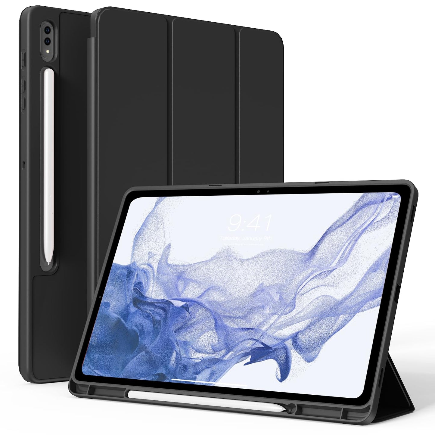 KVTVOU Case for Samsung Galaxy Tab S8/S7 (2022/2020, 11 Inch) with S Pen Holder, Tri-Fold Folio Stand Protective Cover, Soft TPU