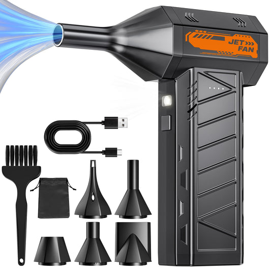 AUDEETO Compressed Air Duster - Cordless Mini Electric Air Duster with Led Light, 3 Adjustable Speeds & 5 Nozzles Storage Bag- P