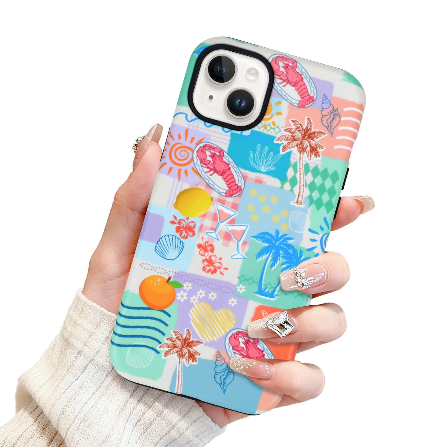SOKAD Magnetic Beach Collage Phone Case for iPhone 15 Plus, Cute Sea Summer Collage Pattern Compatible with Magsafe Matte Protec