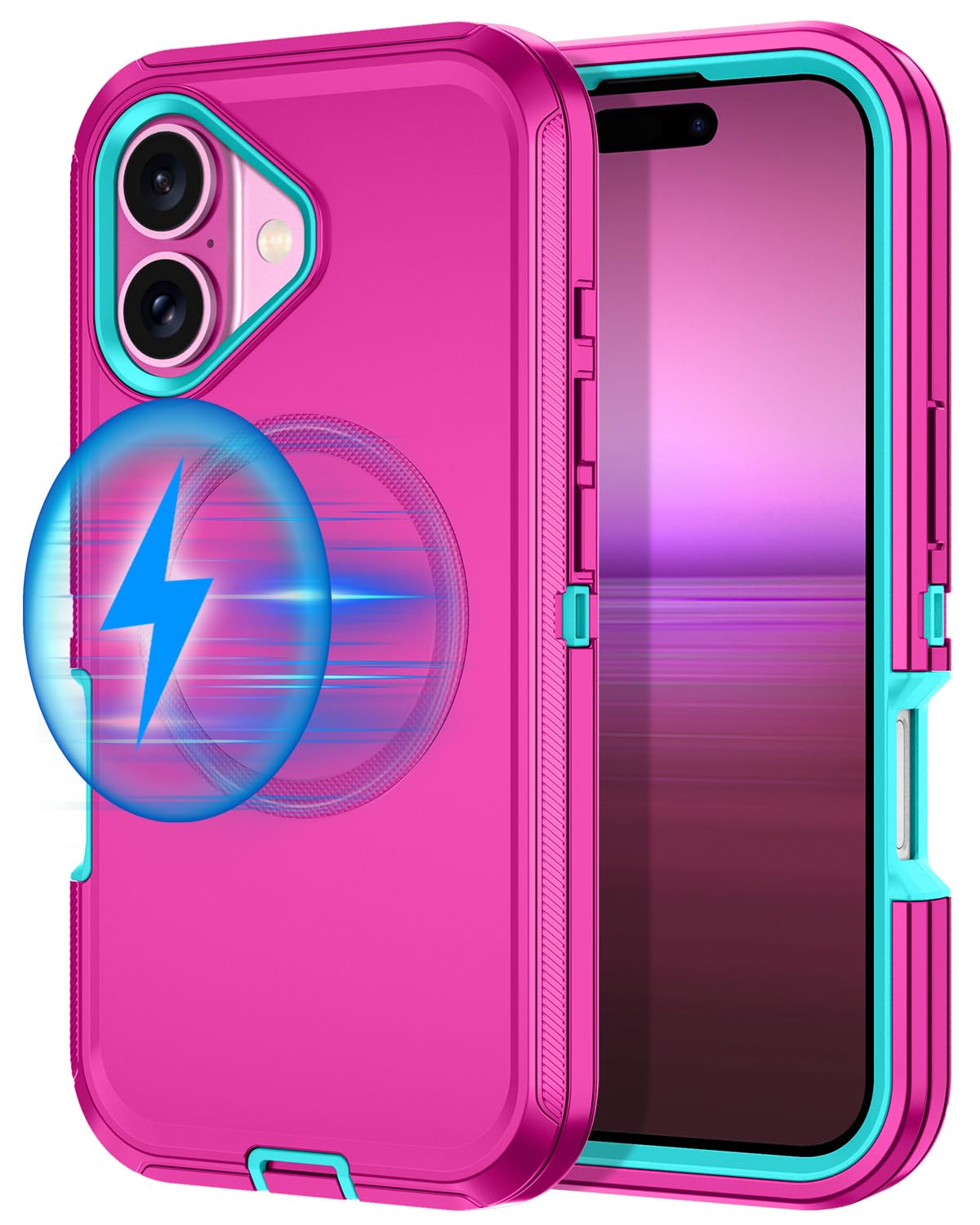 I-HONVA for iPhone 16 Case [Compatible with MagSafe] Shockproof 3-Layer Full Body Protection [Without Screen Protector] Rugged H