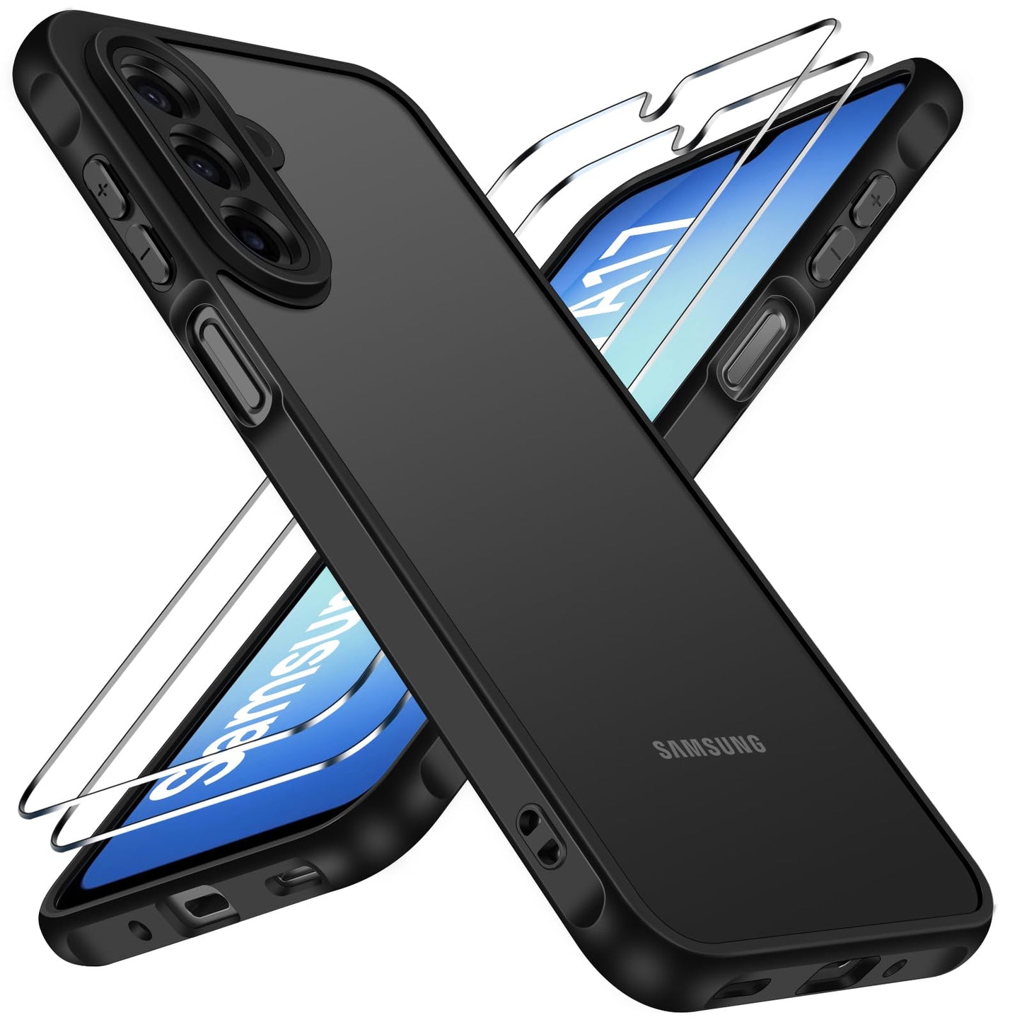 ivoler 3-in-1 Case for Samsung Galaxy A17 5G with 2 Pack Tempered Glass Screen Protector, [Military Grade Protection] Matte Thin
