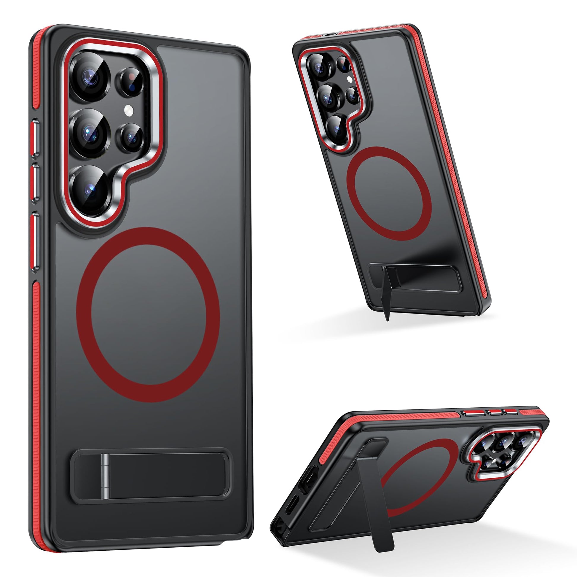 MAKAVO Magnetic for Samsung Galaxy S25 Ultra Case with Stand, Compatible with MagSafe, Slim Translucent Matte Non-Slip Military-