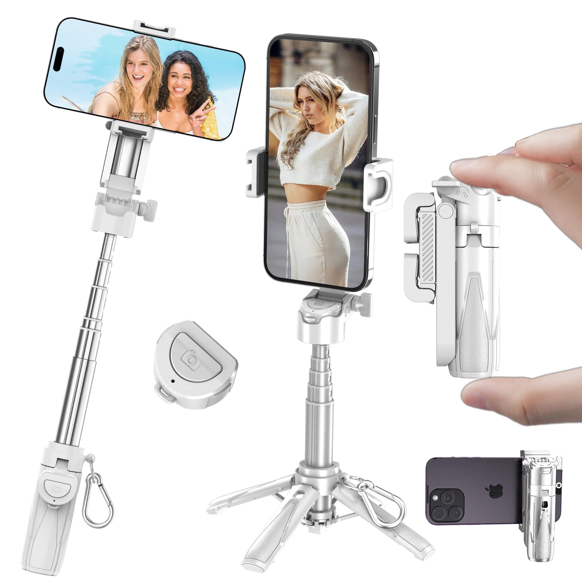 Mini Selfie Stick Tripod, 41.5cm Extendable Grip Phone Tripod with Detachable Remote Pocket Size, 4-in-1 Mini Phone Grip, 10m Wi