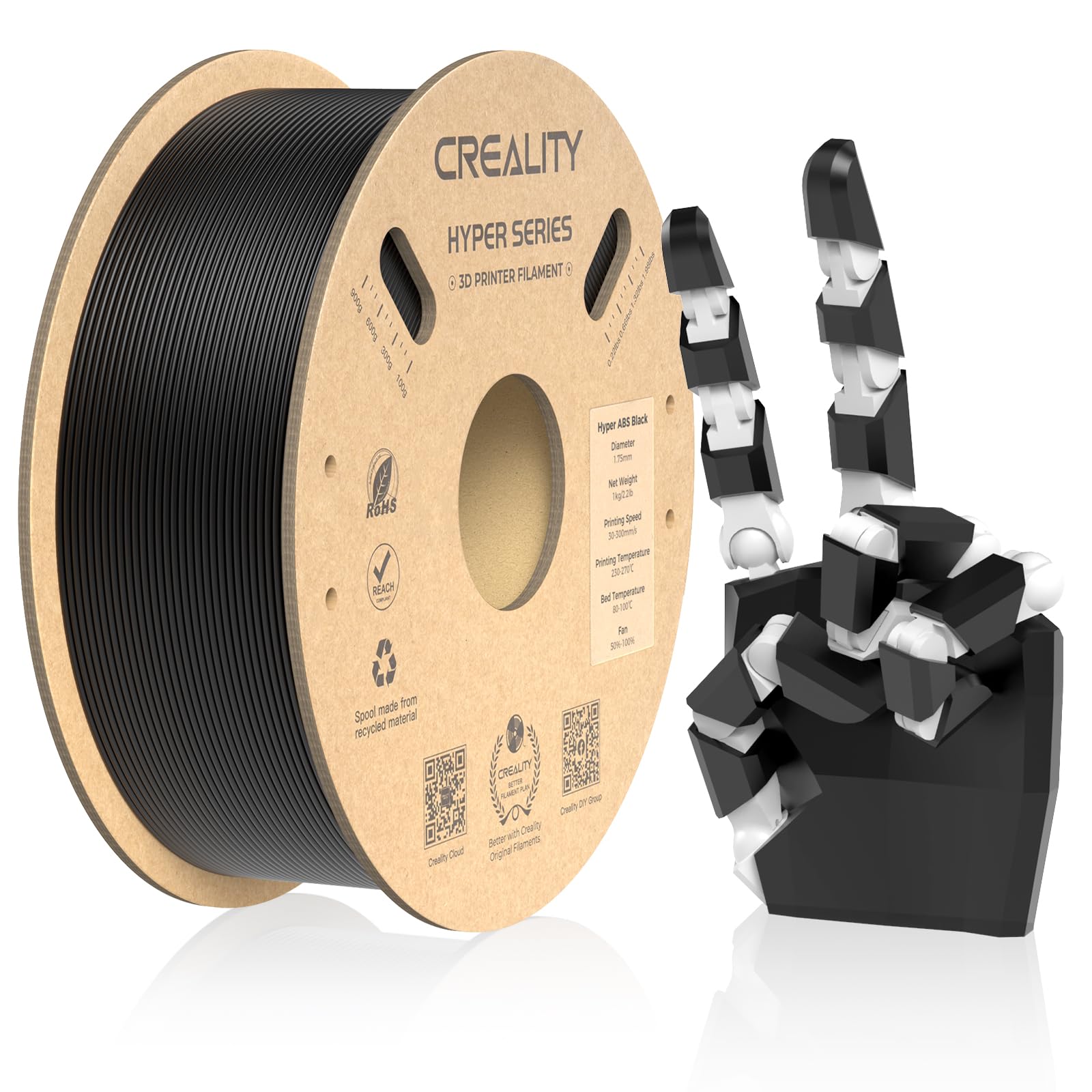 Creality PETG 3D Printer Filament 1.75mm, 1kg Cardboard Spool(2.2lbs),Hyper Rapid PETG 50-300mm/s for High Speed 3D Printing (Tr