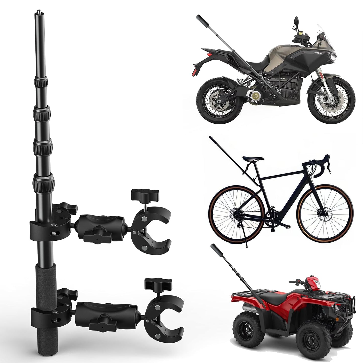 Motorcycle Camera Mount for Insta360 X5 X4 - Bike Handlebar Clamp with 59 Extendable Selfie Stick - Universal Fit for Insta360 X