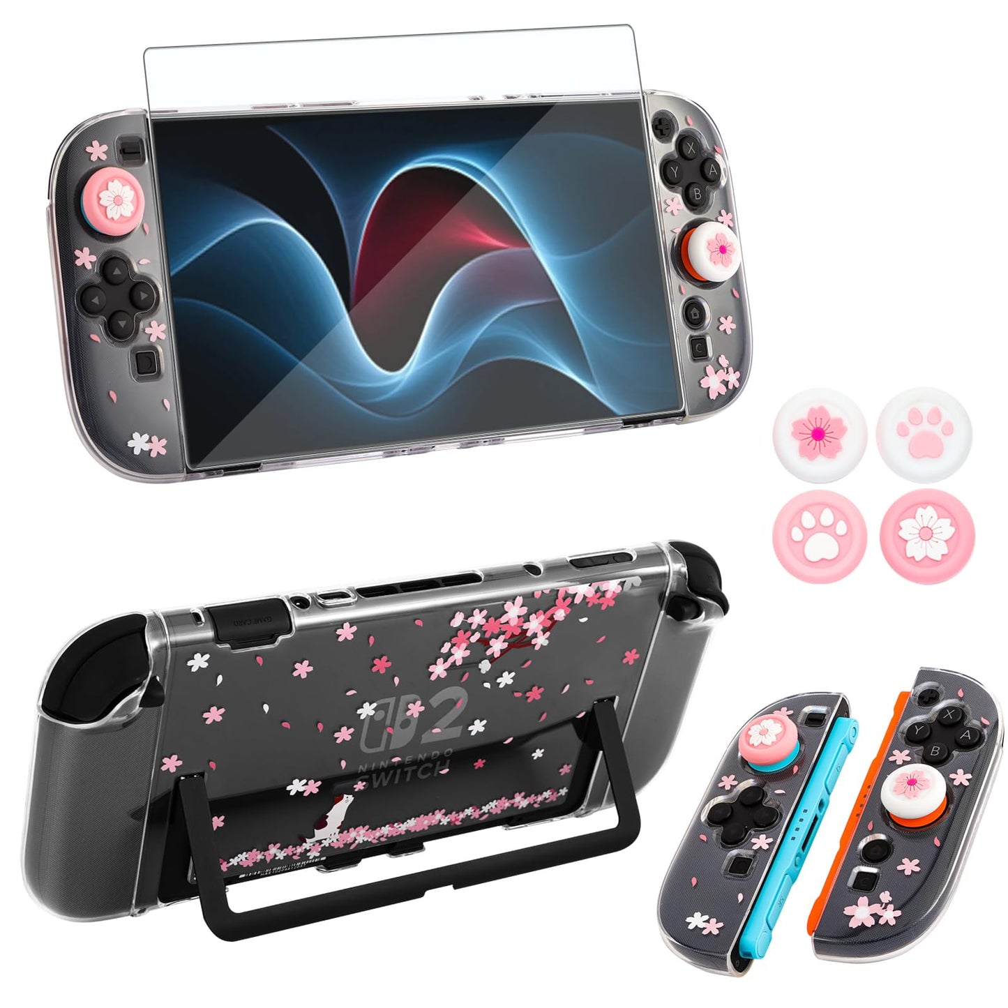 OLDZHU Protective Shell Compatible with Nintendo Switch 2,Cherry Blossoms Clear Dockable Case Cover for Switch 2 with Glass Scre