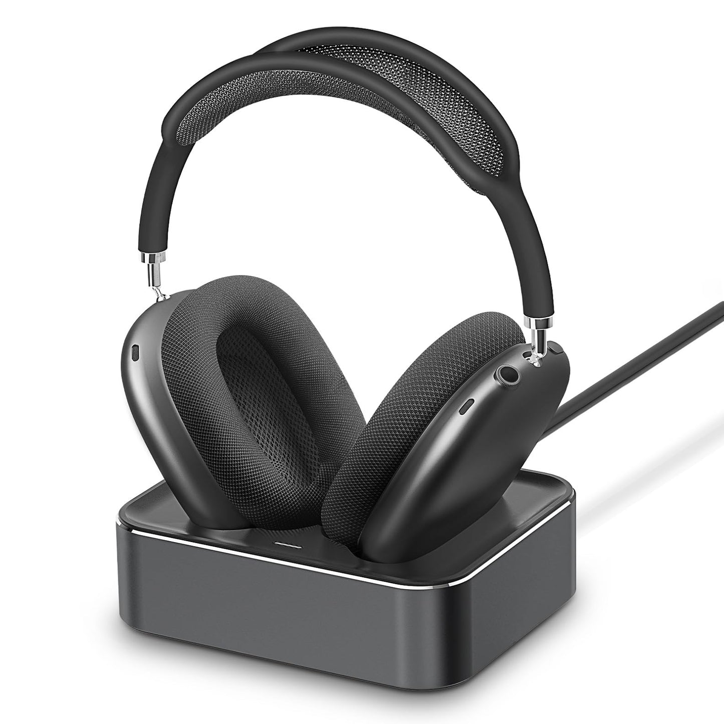 Headphone Charging Station for AirPods Max 2024 & 2020 - Magnetic Headset Charger Dock with Dual Connectors (Space Gray)