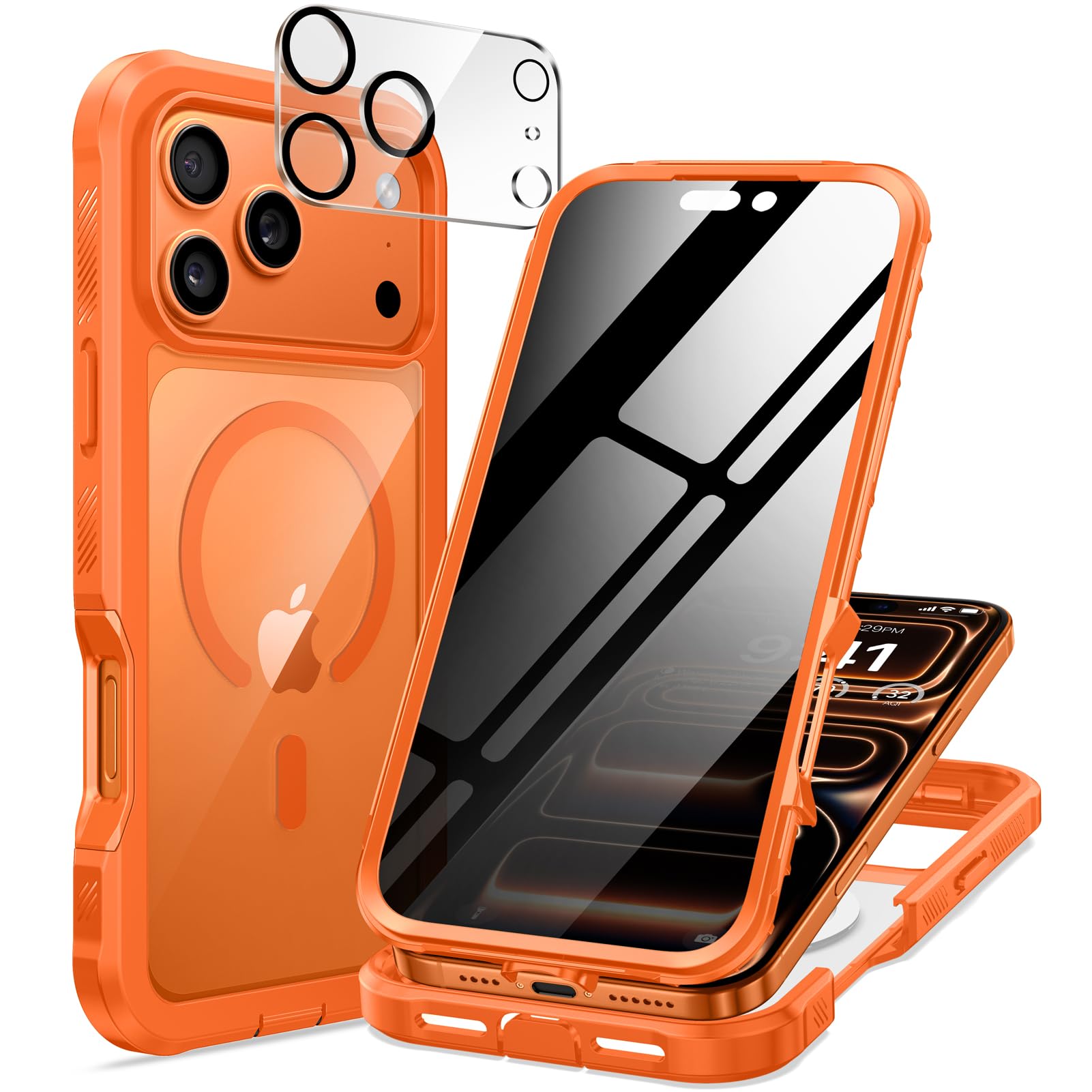 seacosmo for iPhone 17 Pro Max Case, Full Body Bumper with Built-in Tempered Glass Privacy Screen and Camera Lens Protector, Com