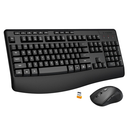 Wireless Keyboard and Mouse Combo,Silent Soft Touch Quiet Keyboard Less Noise 90%,Ergonomic with Wrist Rest,2.4GHz 104 Keys Full