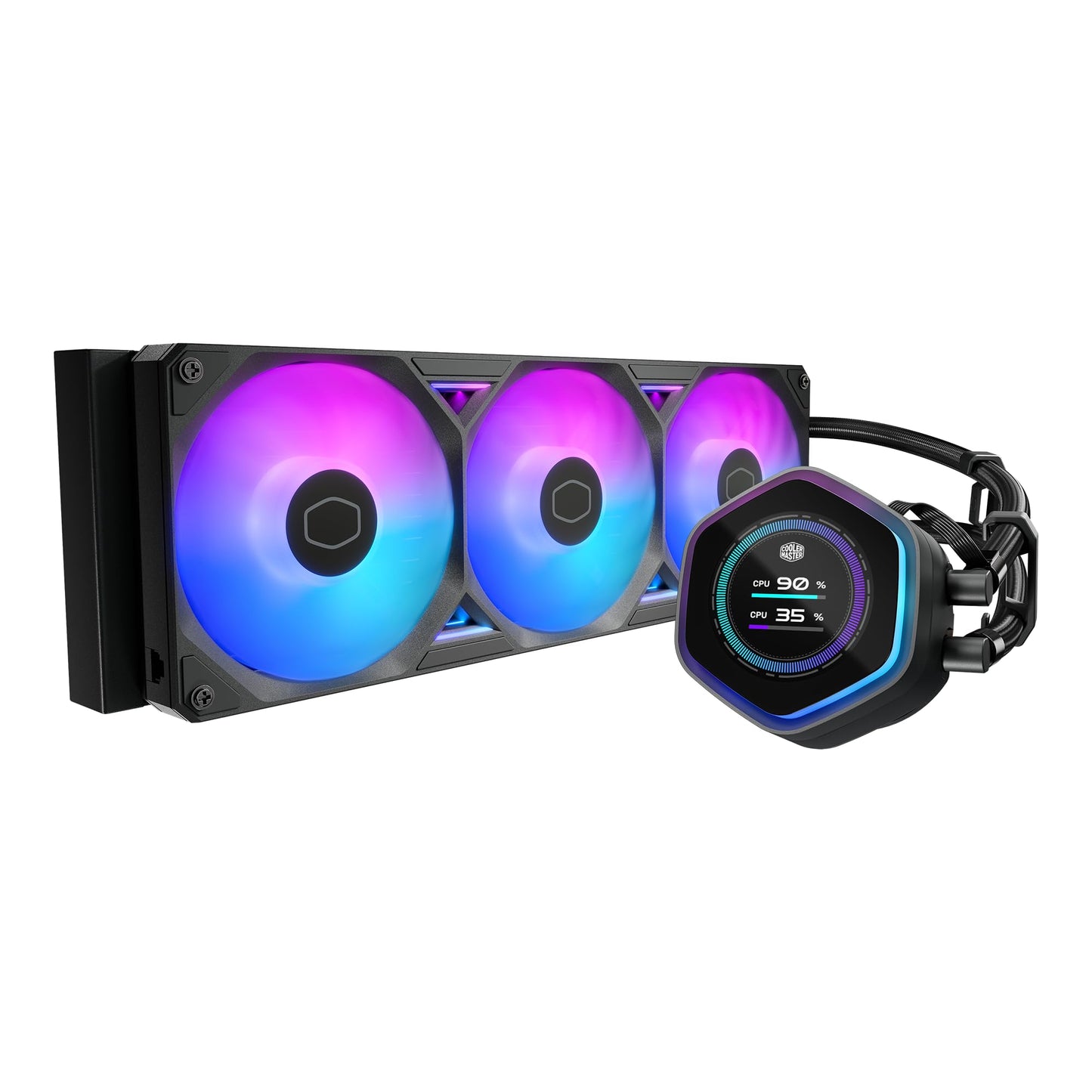 Cooler Master Atmos II 360 LCD Panel Freeform 2.0 CPU Liquid Cooler, Dual Chamber Pump, Customizable aRGB Lighting, Quiet Qperat