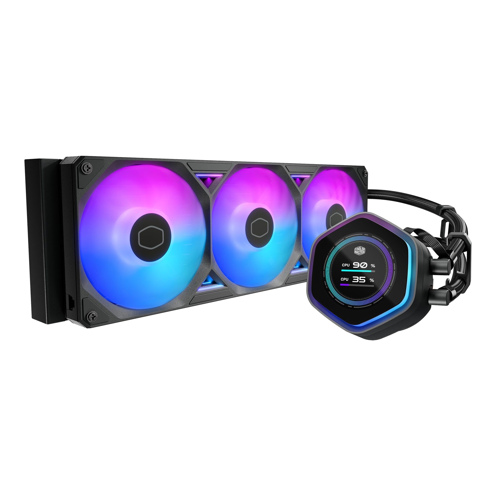 Cooler Master Atmos II 360 LCD Panel Freeform 2.0 CPU Liquid Cooler, Dual Chamber Pump, Customizable aRGB Lighting, Quiet Qperat