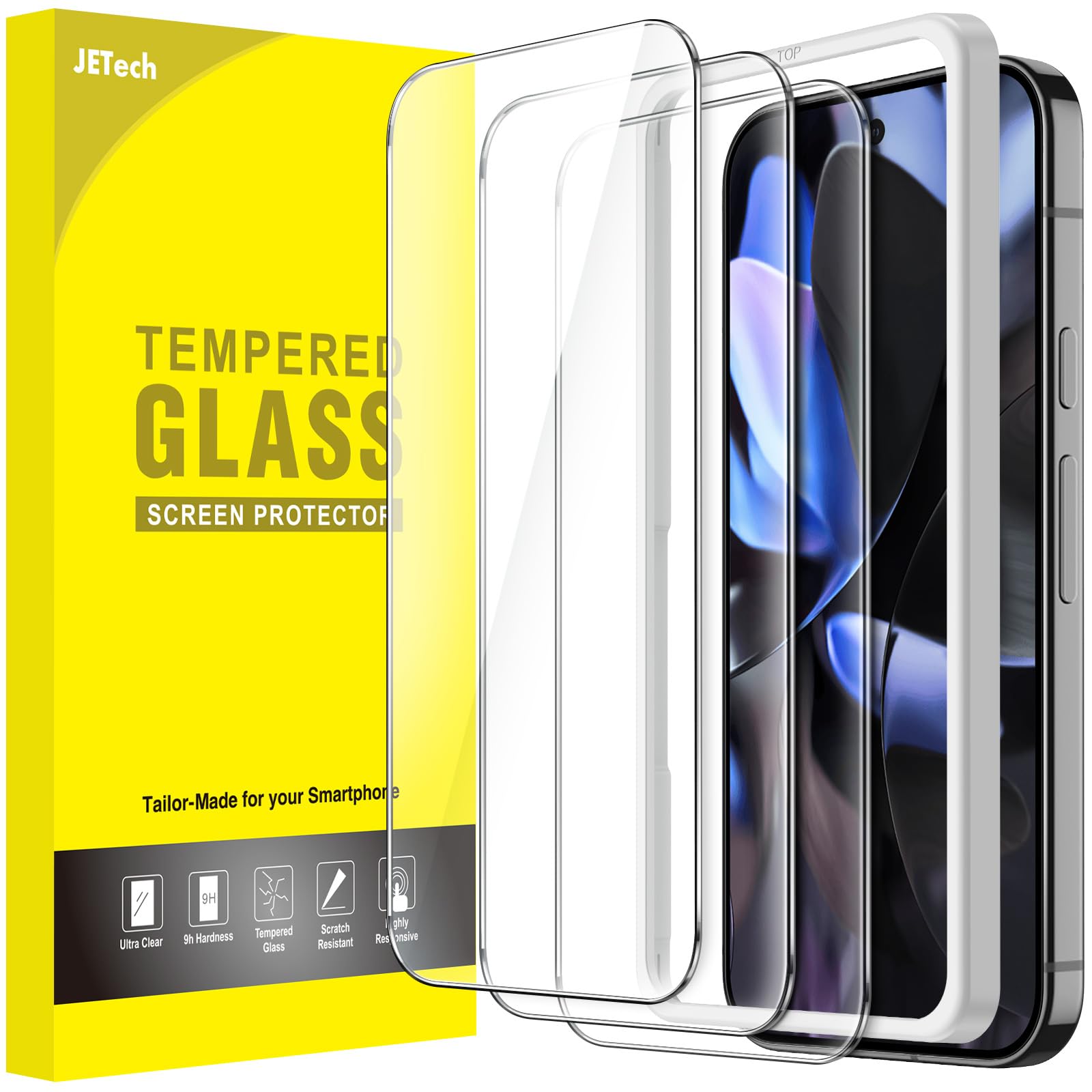 JETech Screen Protector for Google Pixel 10/10 Pro / 9/9 Pro, Tempered Glass Film with Easy Installation Tool, Fingerprint Compa