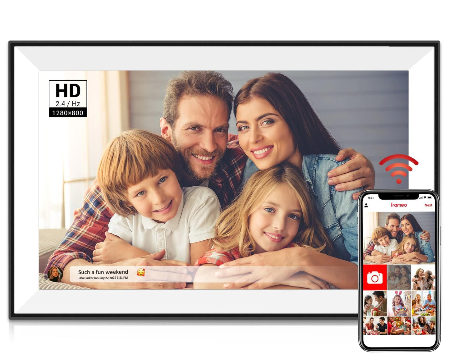 Frameo Digital Picture Frame 10.1 Inch Smart WiFi Digital Photo Frame, IPS Touch Screen, 32GB, Electronic Slideshow, Load from P
