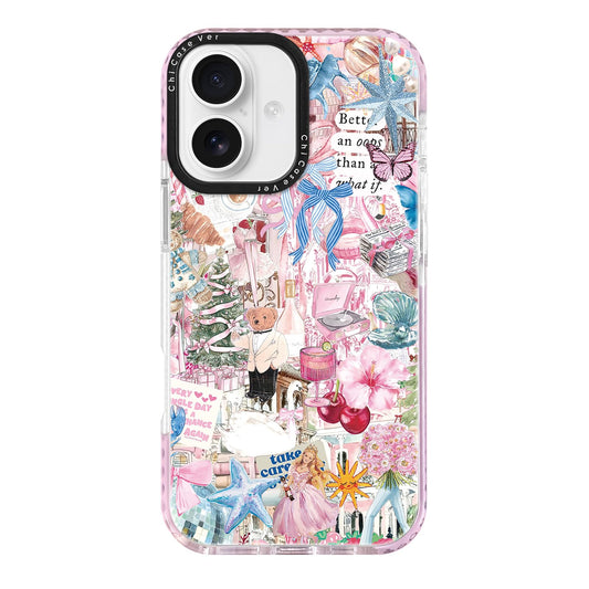 ChiCaseVer for iPhone 16 Plus Case,Pink Romantic Collage Pattern with Ballerinas & Cute Teddy, Military-Grade Drop Protection, G