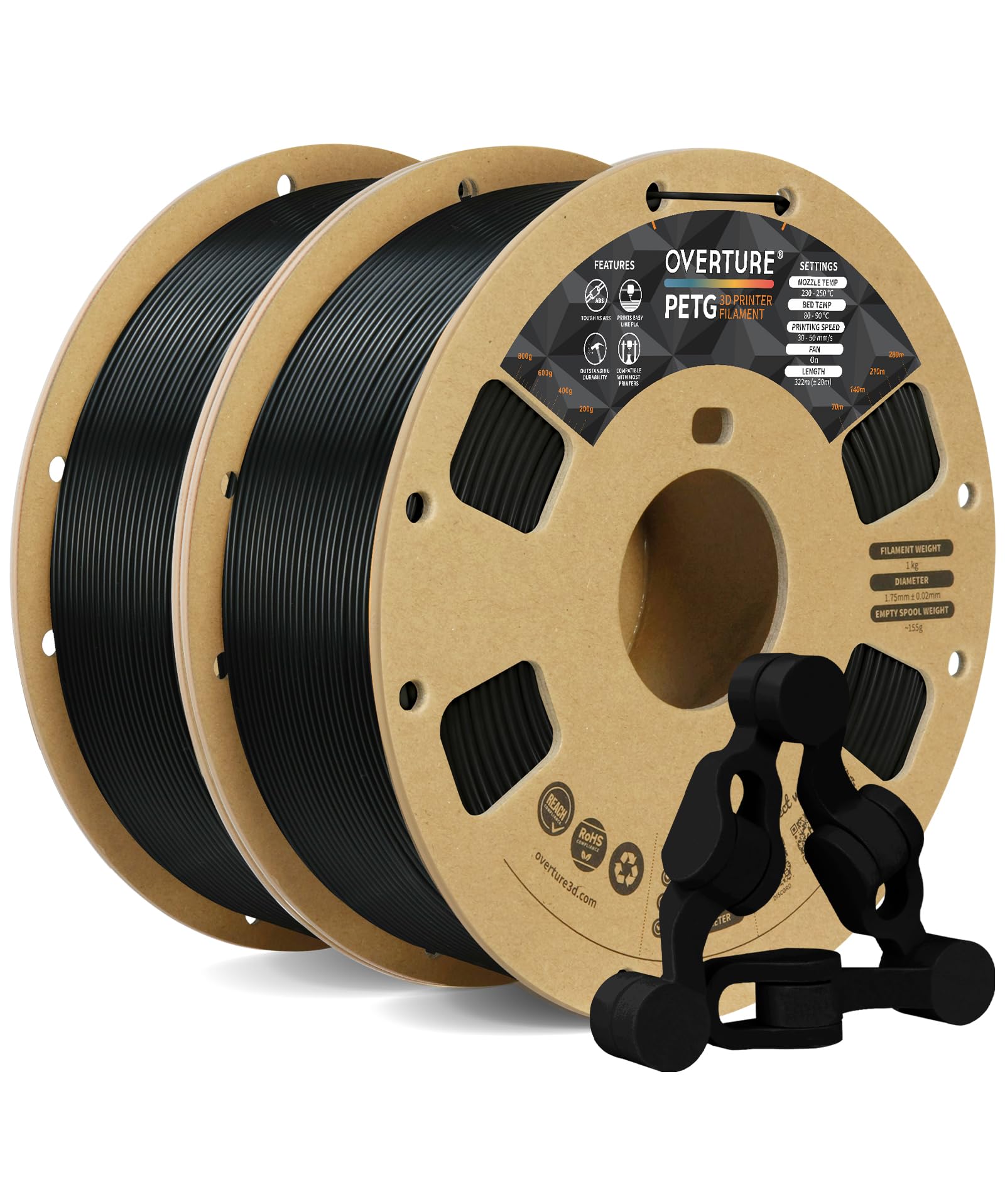 OVERTURE PETG 3D Printer Filament 1.75mm, Neatly Wound Durable PETG 2kg Spool (4.4lbs), Strong Toughness Filament, Dimensional A
