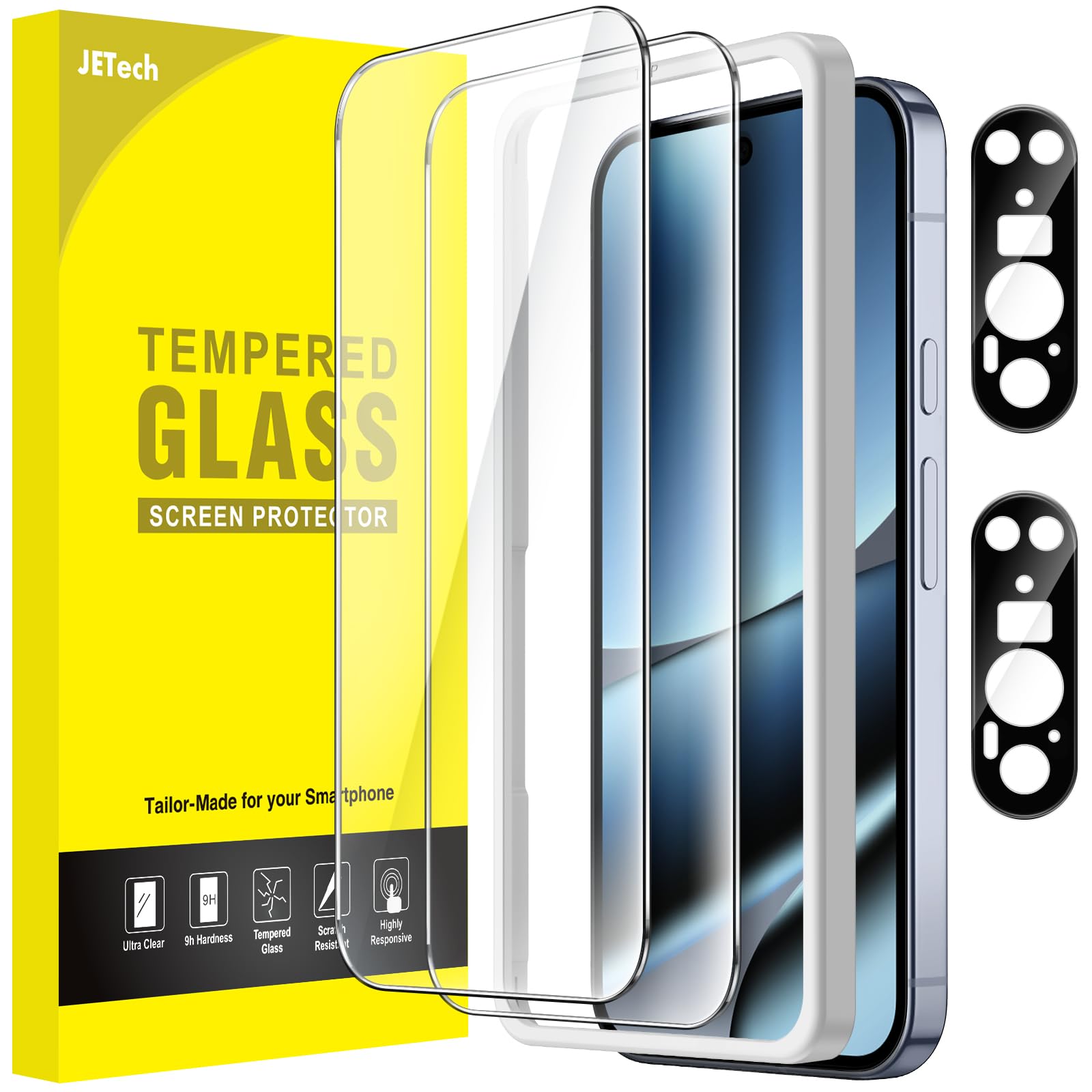 JETech Screen Protector for Google Pixel 10 Pro XL with Camera Lens Protector, Easy Installation Tool, Fingerprint Unlocking Com