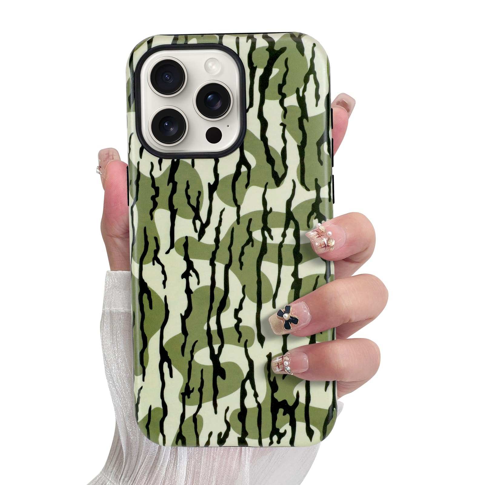 SOKAD Magnetic Camo Camouflage Phone Case for iPhone 15 Pro Max, Cute Camo Stripes Pattern Compatible with Magsafe Matte Protect