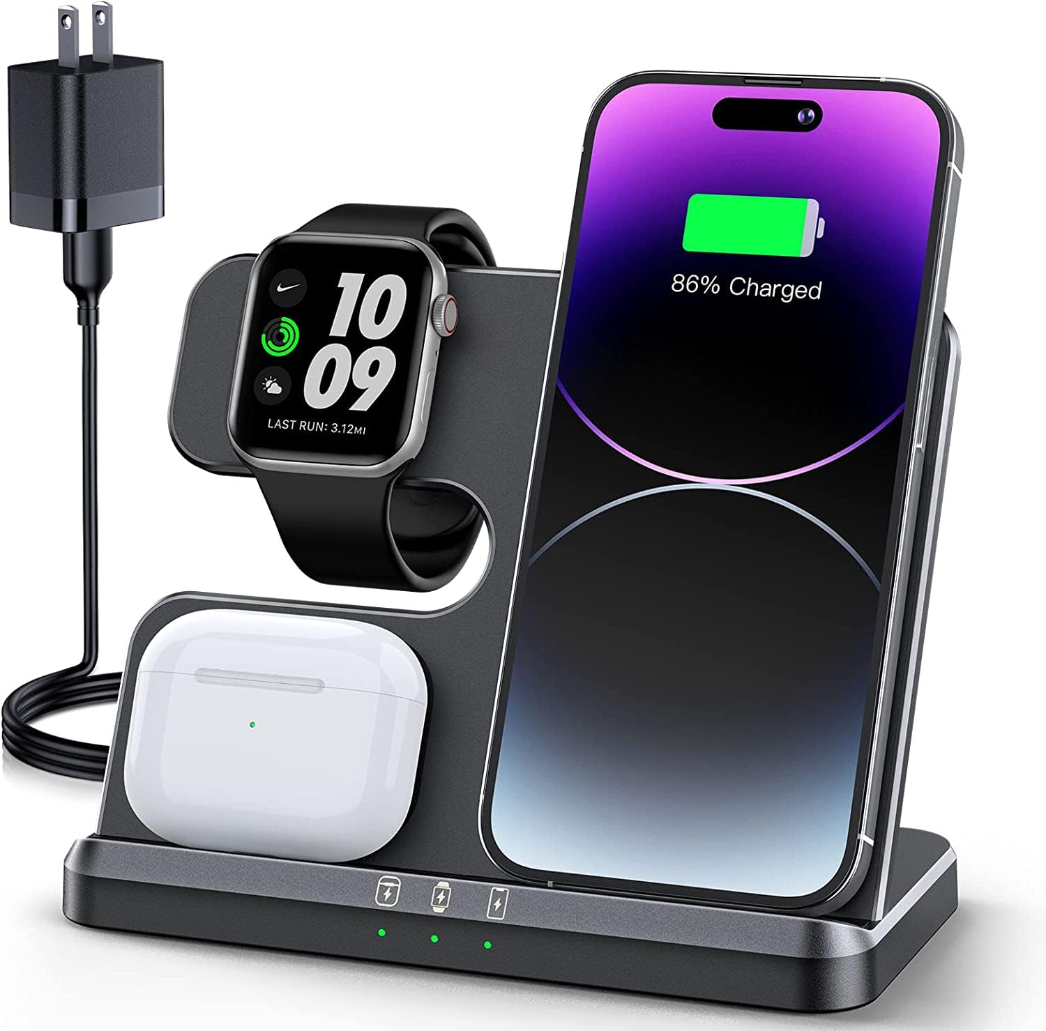 JARGOU 3 in 1 Charging Station for Apple Wireless Charger for iPhone 17 16e 16 15 14 13 12 11 X 8 & for iWatch Charger Wireless