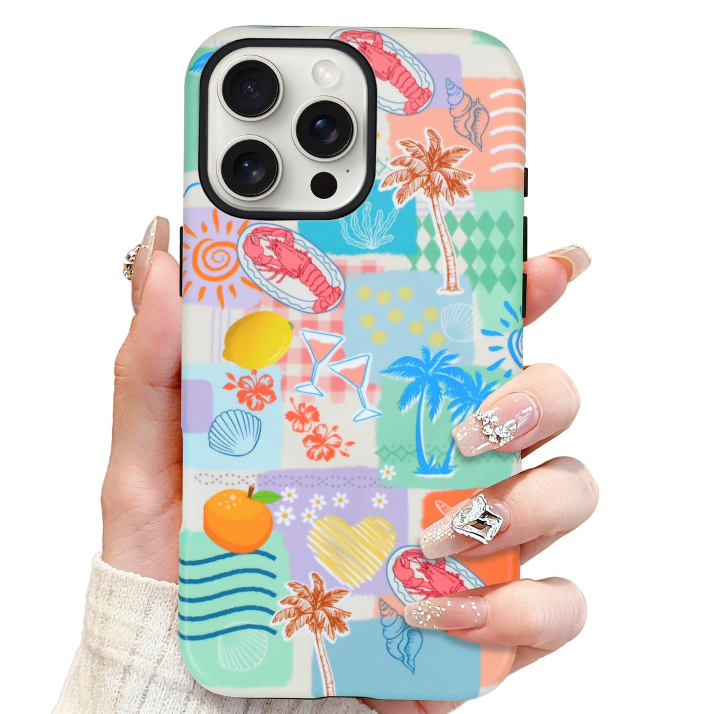 SOKAD Magnetic Beach Collage Phone Case for iPhone 16 Pro, Cute Sea Summer Collage Pattern Compatible with Magsafe Matte Protect
