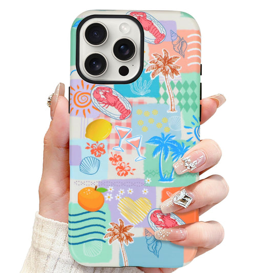SOKAD Magnetic Beach Collage Phone Case for iPhone 16 Pro, Cute Sea Summer Collage Pattern Compatible with Magsafe Matte Protect