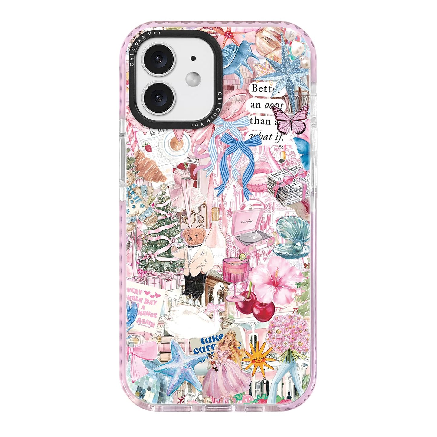 ChiCaseVer for iPhone 11 Case, Pink Romantic Collage Pattern with Ballerinas & Cute Teddy, Military-Grade Drop Protection, Girly