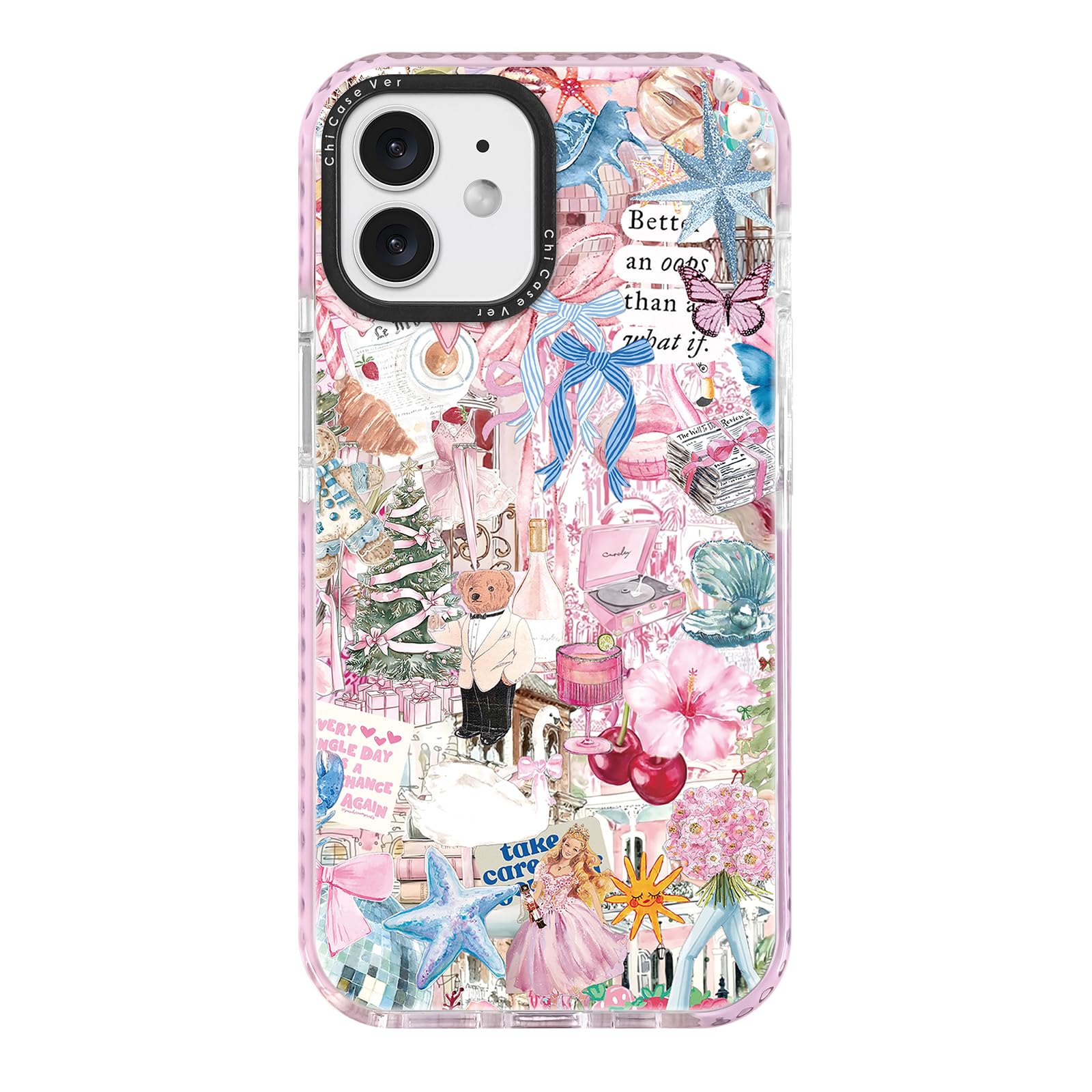 ChiCaseVer for iPhone 11 Case, Pink Romantic Collage Pattern with Ballerinas & Cute Teddy, Military-Grade Drop Protection, Girly