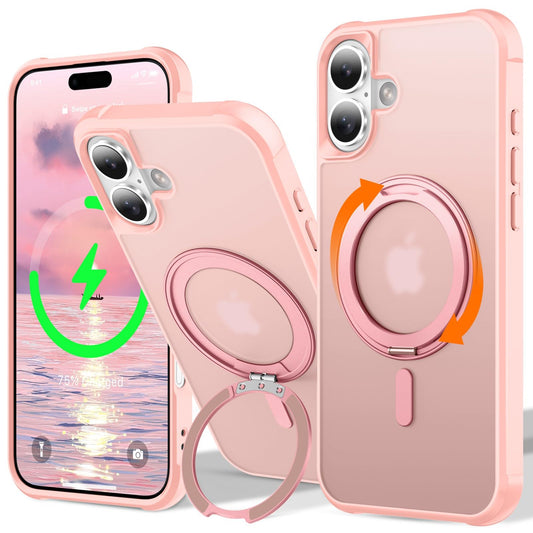 UMIONE 360 Rotatable Magnetic Ring Design for iPhone 16 Plus, Built-in Invisible Loop Stand, Compatible with Magsafe, Translucen