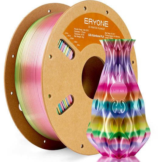 ERYONE Silk Rainbow 3D Printer PLA Filament 1.75 +/- 0.03mm, Shiny Multicolor Filament PLA Fast Color Change 1KG(2.2LBS), Metal